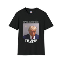 Load image into Gallery viewer, Trump&#39;s Mugshot (Never Surrender) - T-Shirt
